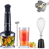MegaWise 5-in-1 Immersion Hand Blender, Powerful 800 Watt 12-Speed Corded Blender with Sturdy Titanium Plated Stainless Steel