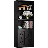 IRONCK Industrial Bookshelves and Bookcases with Doors 11.8 in Depth Floor Standing 5 Shelf Display Storage Shelves Bookcase Home Decor Furniture for Home, Office, Living Room, Bedroom