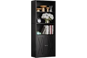 IRONCK Industrial Bookshelves and Bookcases with Doors 11.8 in Depth Floor Standing 5 Shelf Display Storage Shelves Bookcase Home Decor Furniture for Home, Office, Living Room, Bedroom