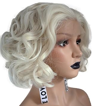 Amazon Com Anogol Hair Cap Blonde Lace Front Wig Short Bob Curly