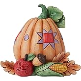 Enesco Jim Shore Heartwood Creek Harvest Pumpkin with Bounty Miniature Figurine, 4 Inch, Multicolor