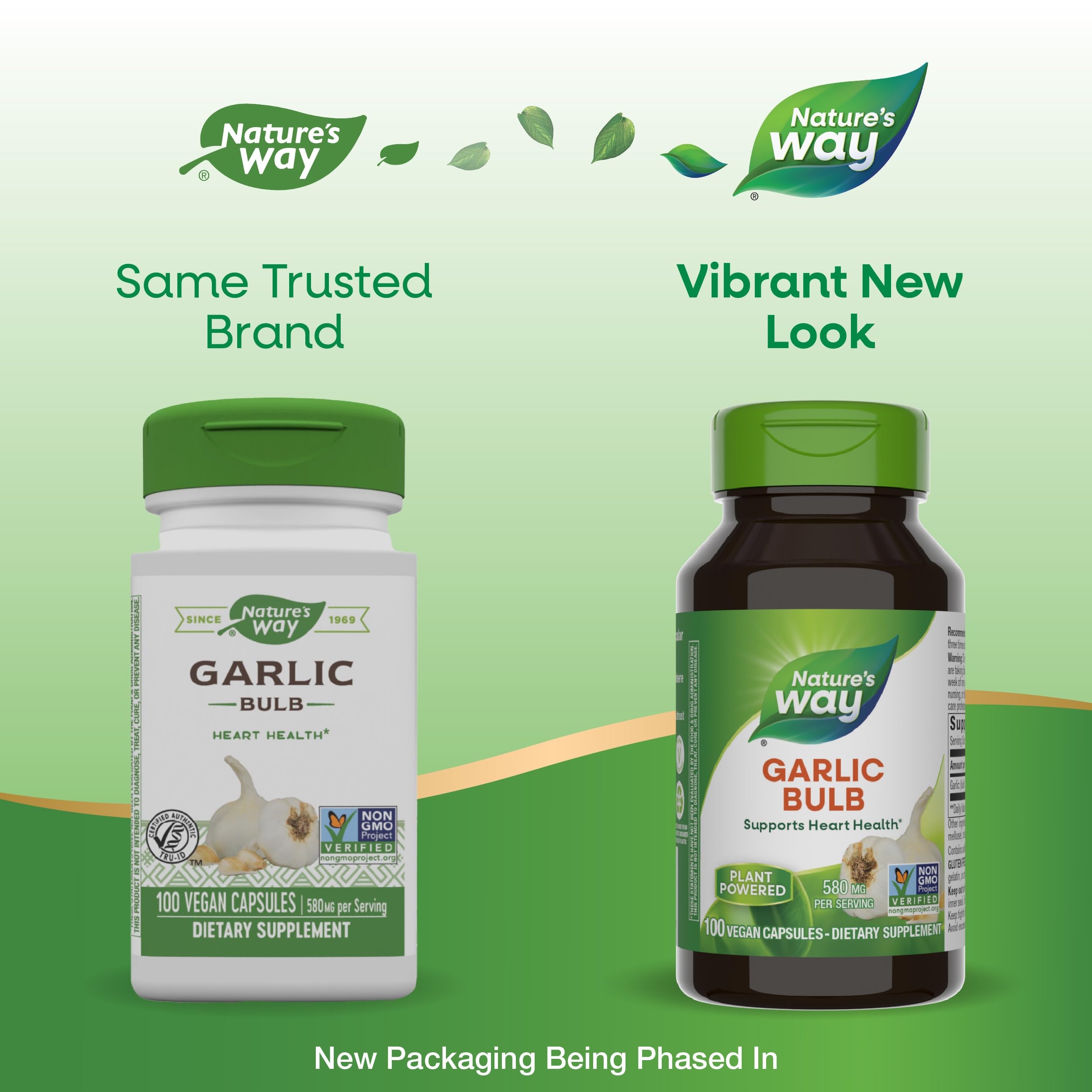 Nature's Way Garlic Bulb, Supports Heart Health*, Non-GMO Project Verified, 580 mg per Serving, Vegan, 100 Capsules (Packaging May Vary)