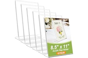 SVOPY 6 Pack Acrylic Sign Stand Holders, 8.5 x 11 Clear Plastic L Shape Table Paper Display Stand, Suit for Displaying Posters, Picture, Flyers, Menu