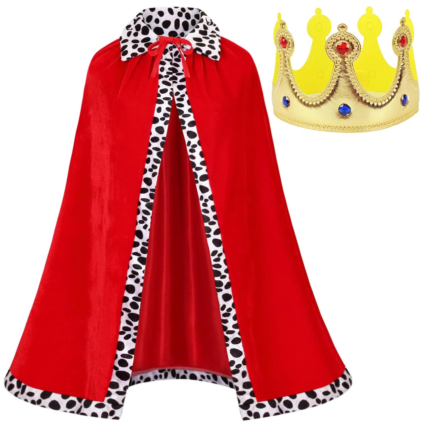 Naichuo King Robe Cosplay Halloween Costume, Medieval Queen King Costume Stage Performances Cape & Crown Set(Red, Children aged 4-10)