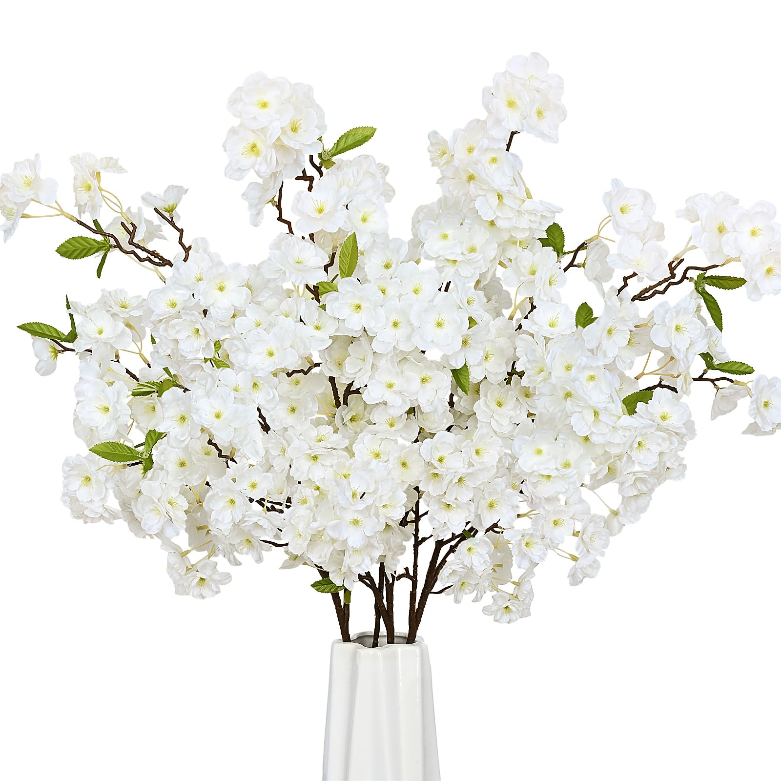 Sunm Boutique White Cherry Blossom Flowers, Artificial Cherry Blossom Decor Faux Cherry Blossom Branches Vase Arrangements for Wedding Home Party Kitchen Decor, Set of 3