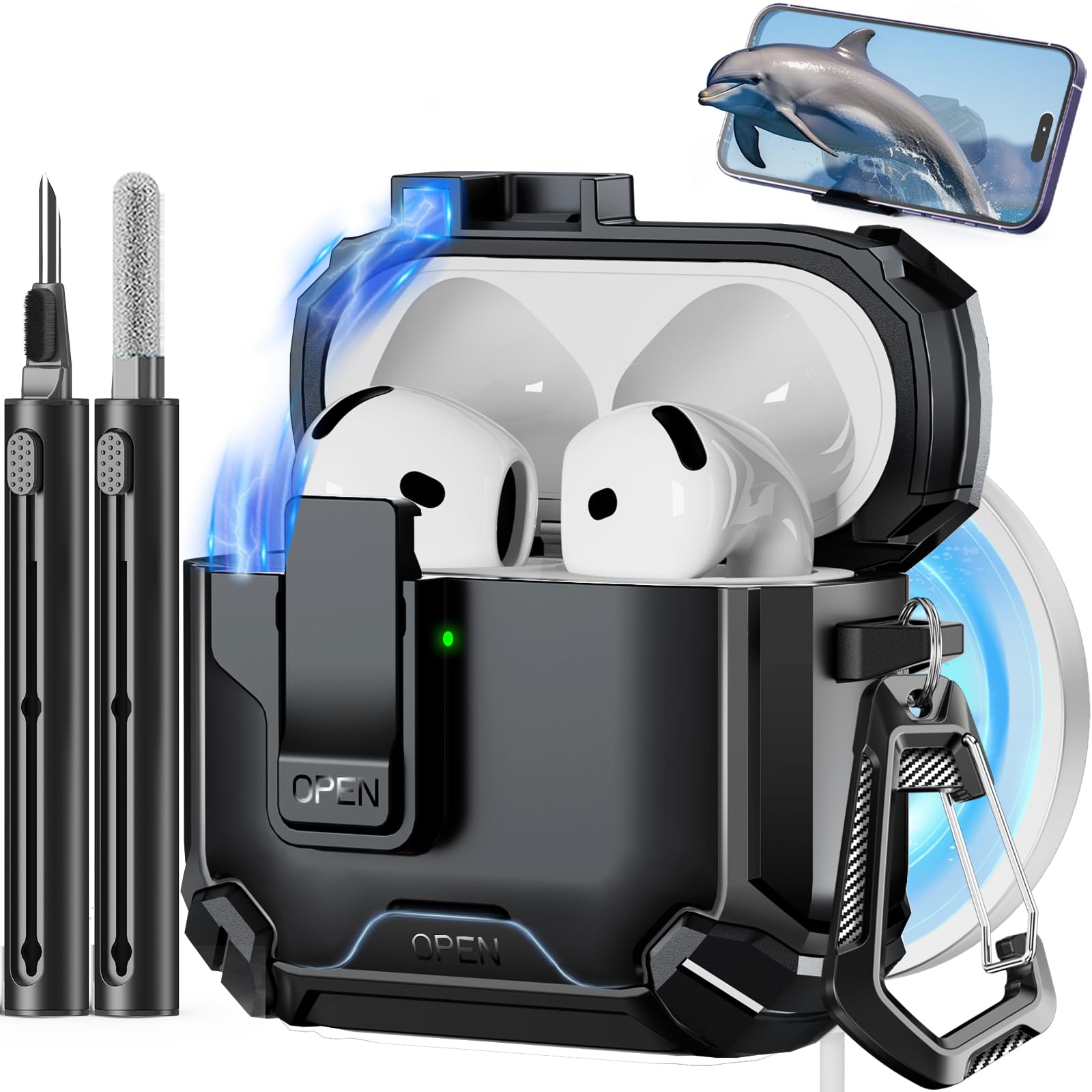 Pohgelan Compatible with AirPods 4 Case (Balck)