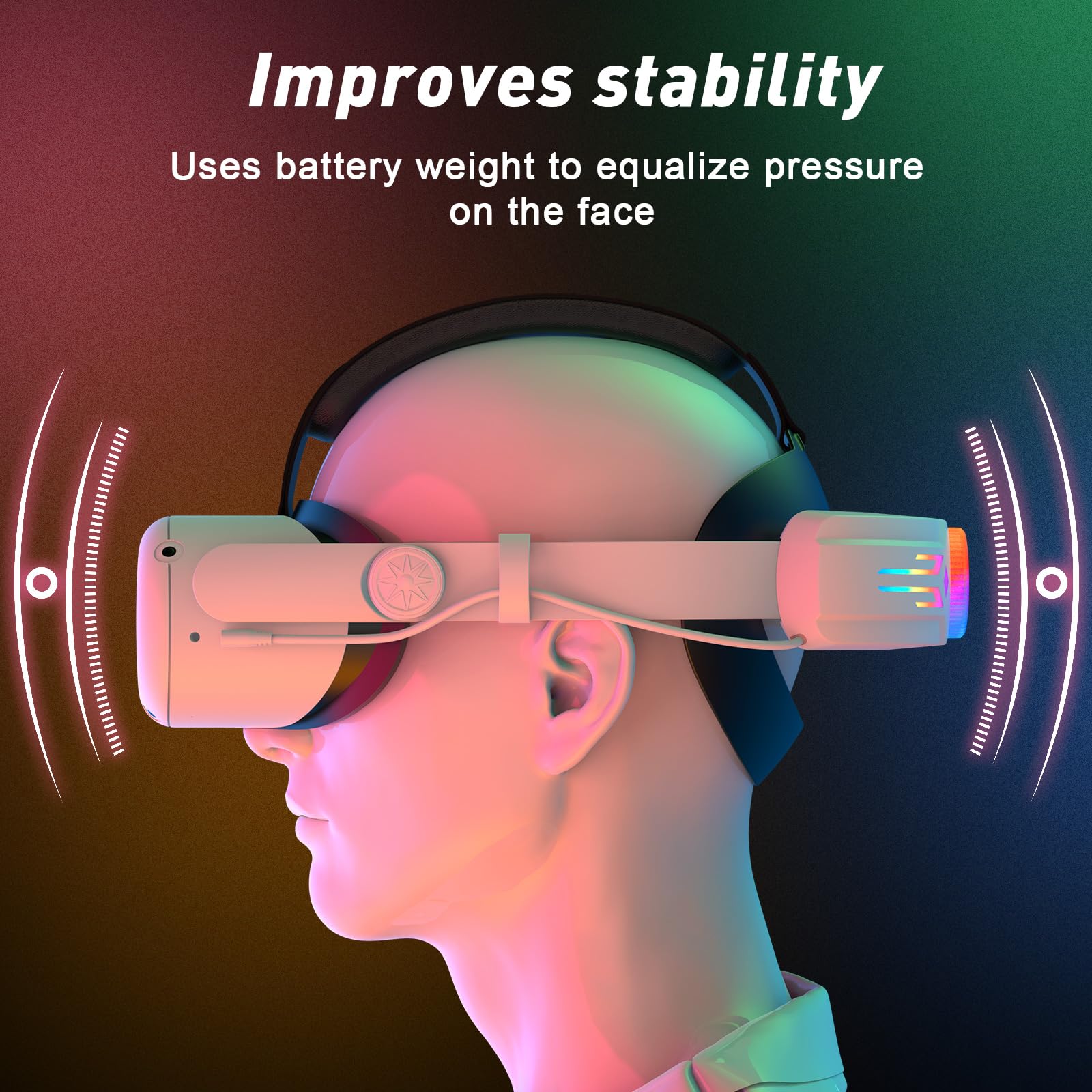 RGB Head Strap with 12000mAh Battery for Oculus Quest 2, Battery Pack for Extended 8 Hrs of Playtime, Fast Charging VR Power, Adjustable Elite Strap Enhanced Support and Balance for Meta Quest 2
