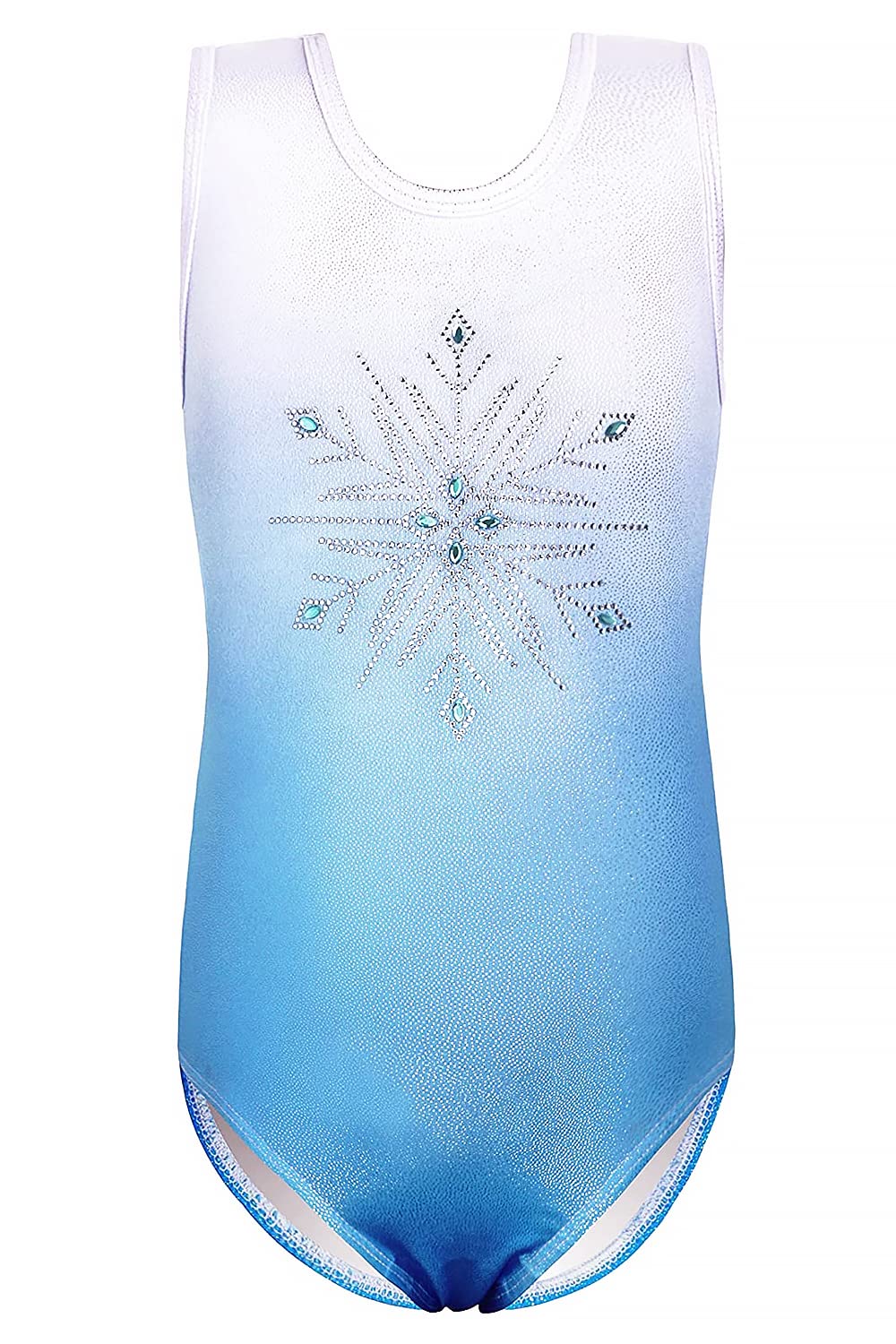 Photo 1 of EQSJIU Baby Leotards 18-24 Months 2t 3t Blue Diamond Snowflake Gradient Colors White Lace Sparkly Sequins Backless x Back Gymnastics Leotard Bodysuits Dancewear