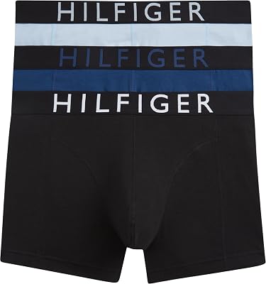 Herren 3er Pack Boxershorts Trunks mit Logobund, Mehrfarbig (BRZ Blu/Blk/Blu Jn), L