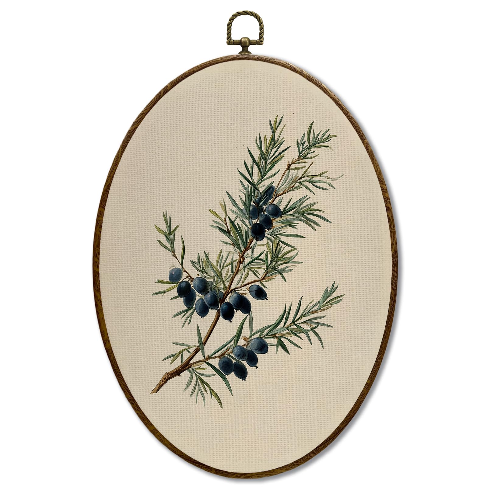 JQF Vintage Juniper Branch Christmas Oval Wall Art, Farmhouse Xmas Cottagecore Botanical Oval Canvas Wall Art, Rustic Floral Framed Prints Hanging Decor for Home Bedroom Living Room, 8.5x11.5 Inch