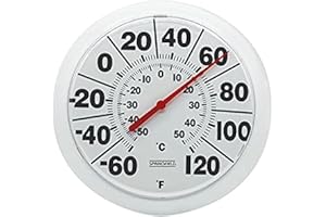 Springfield Indoor Outdoor Big Dial Thermometer, Wireless with Large Easy-to-Read Numbers, 8-Inch Dial for Patio, Pool, or Indoor Use, White Finish