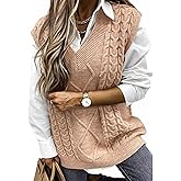 Hyipels Women's Sweater Vest,Long Cable Loose Knitted Sleeveless V Neck Casual Sweaters Tank Top S~XL