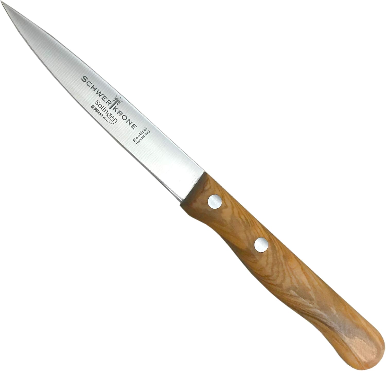 Schwertkrone Spickmesser Küchenmesser Holzgriff Olive Gemüsemesser scharf Schälmesser Solingen Olivenholz