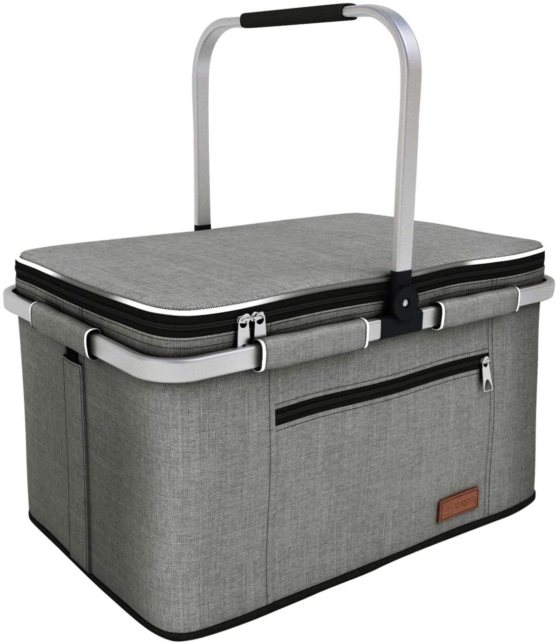 LIQINGG 35L Cool Bag, Shopping Basket, Large Insulated Cool Basket, Lunch Bag, Thermal Bag for Office, Camping, Picnic, Travel, Grey