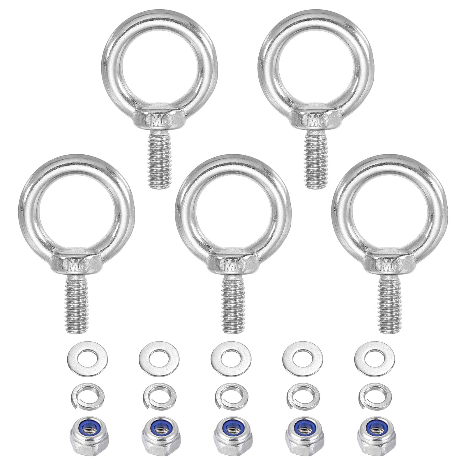 PATIKIL M6 x 14mm Lifting Shoulder Eye Bolt, 5Pcs 304 Stainless Steel Lifting Ring Threaded Eyebolt with Nuts Washers for Hanging Hammocks Articles