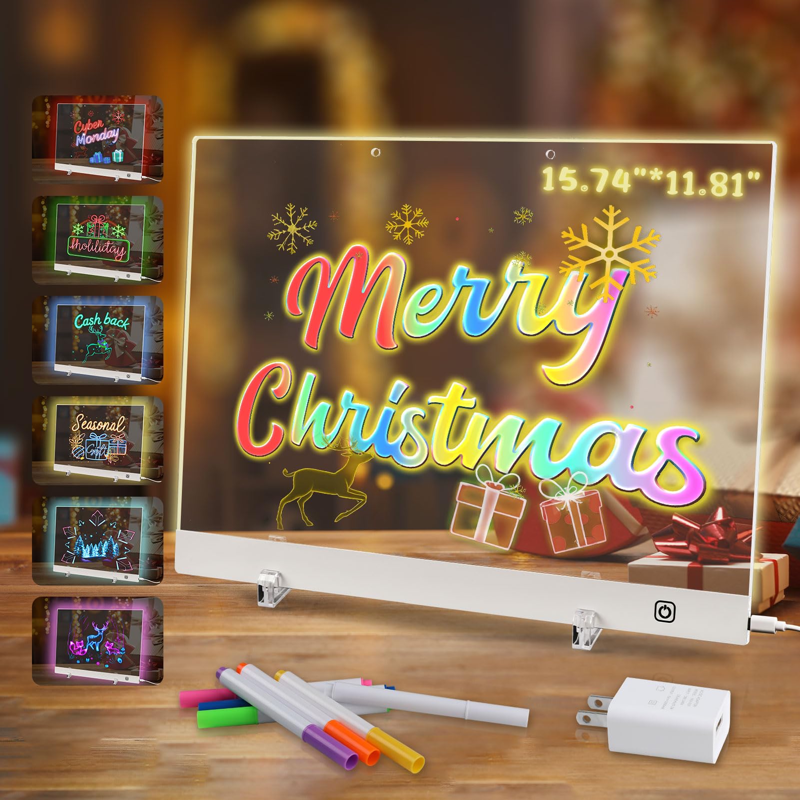 Photo 1 of LED Note Board with 6 Colors, 16"X12" 4 Modes Acrylic Dry Erase Board with Light, Touch Control, Includes Adapter, 7 Markers, Acrylic Drawing Board with Stand for Room Store Gift Festival