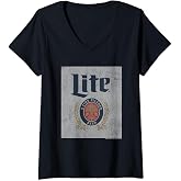 Womens Miller Lite Light Fine Pilsner Vintage Classic Label V-Neck T-Shirt