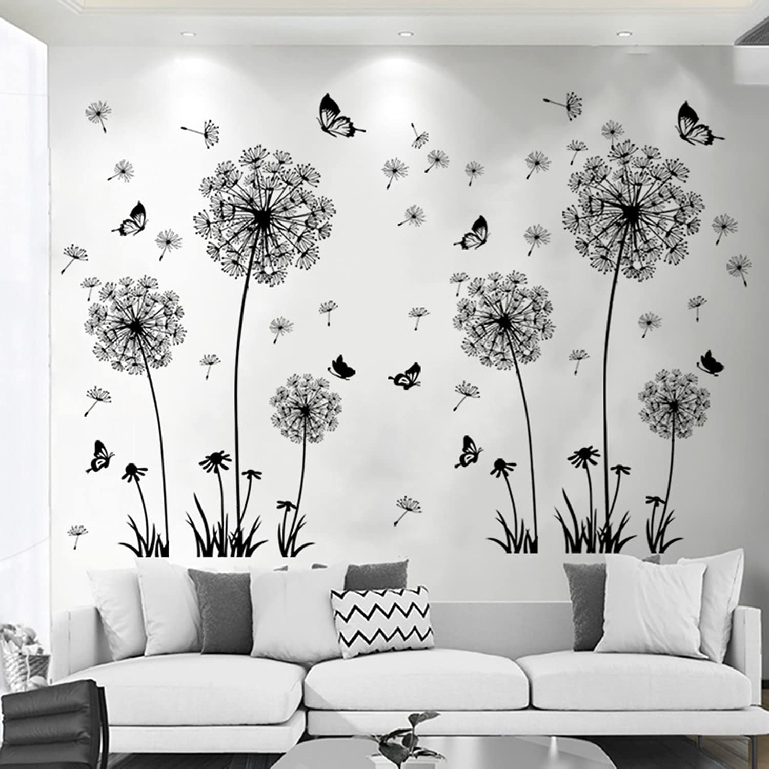 Arawat 2pcs Wall Decal Dandelion Living Room Wall Decal Flowers Wall Sticker Bedroom Wall Sticker Kids Room Window Decal to Stick Black Wall Decals Plants for Kitchen Bathroom Hallway Window Door