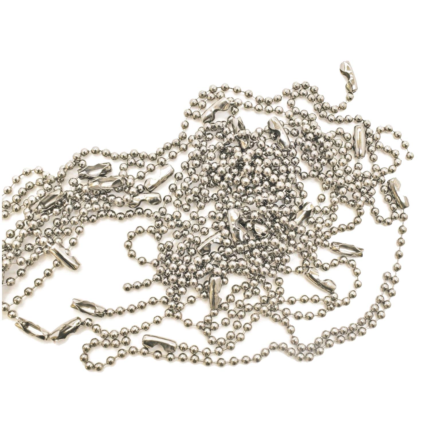 Trimming Shop 15cm Metal Ball Silver Chain Extender for Label Tags, Ball Bead Chain Connector, Jewellery Making, Keychain or Badge Holders, with Connector Clasp, 100pcs