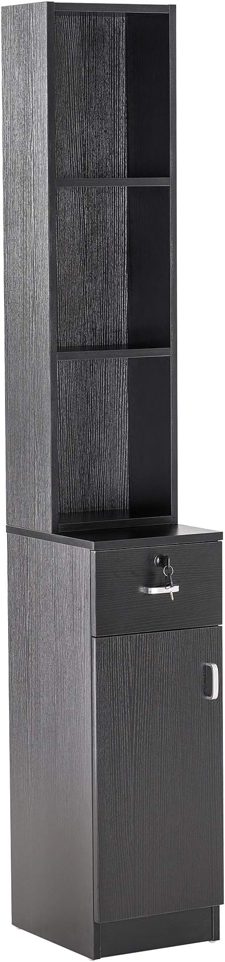 BarberPub Locking Wall Mount Hair Styling Barber Station Drawer Storage Beauty Salon Spa Equipment (Black)