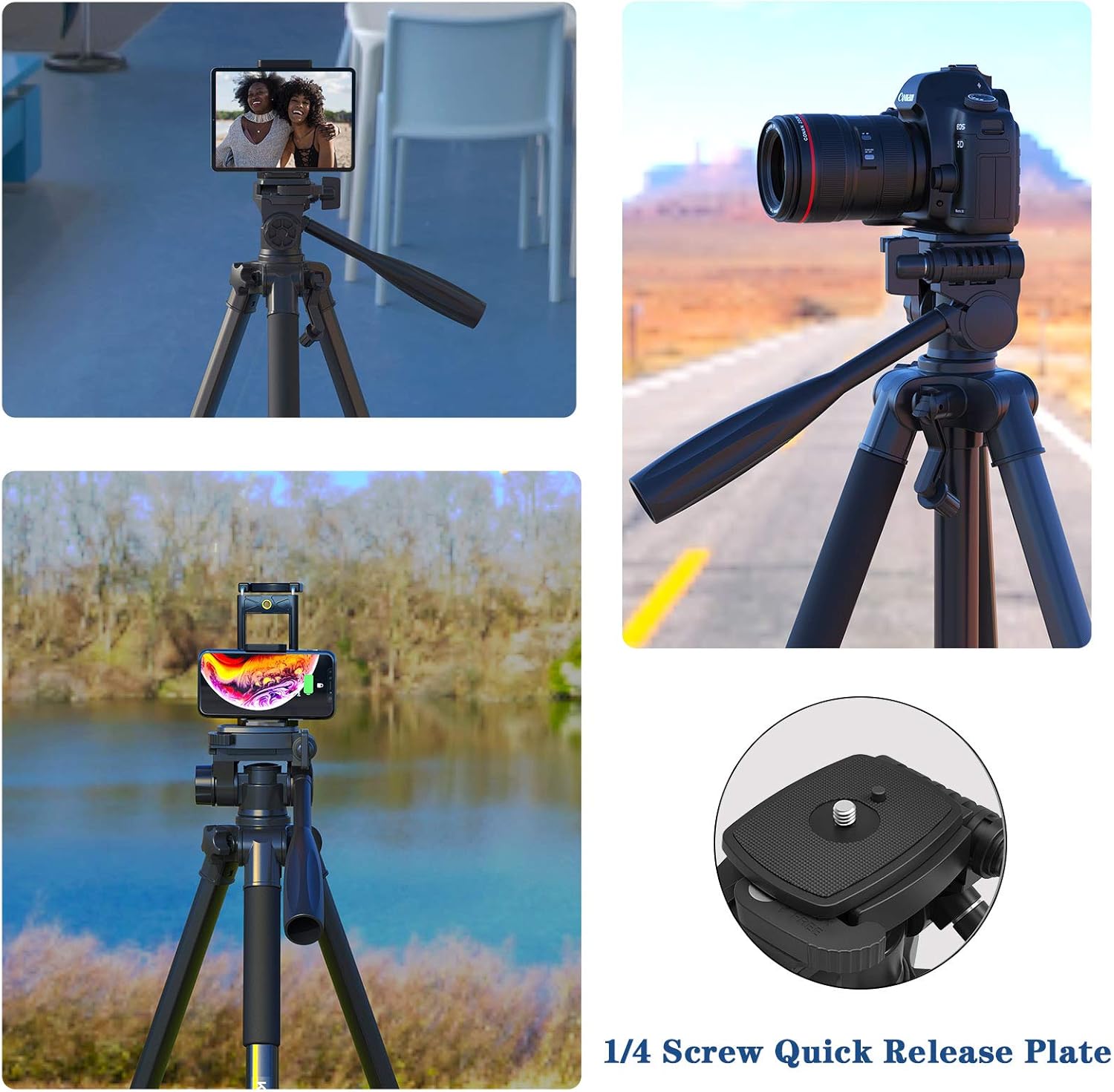 57 inch Camera Tripod for Canon Nikon Lightweight Aluminum Travel DSLR Phone Camera Tripod with 2 in 1 Phone Tablet Holder/Remote Shutter/Carry Bag : Camera & Photo