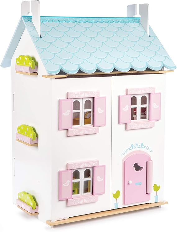 Le Toy Van H138 Blue Bird Cottage, Blaues Vogelhaus mit Möbel Amazon