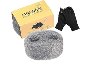 KZNANZN Steel Wool for Mice Control 2 Pack 2.2" x 16Ft with Gloves,DIY Fill Fabric Kit for Gap Blocker, Vents, and Wall Cracks, Flexible and Durable, Ideal for Garden, House, Garage, Keeps Mice Away