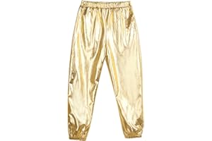 Manyakai Kids Girls Boys Shiny Metallic Dance Harem Pants Athletic Leggings Hip Hop Street Dancewear