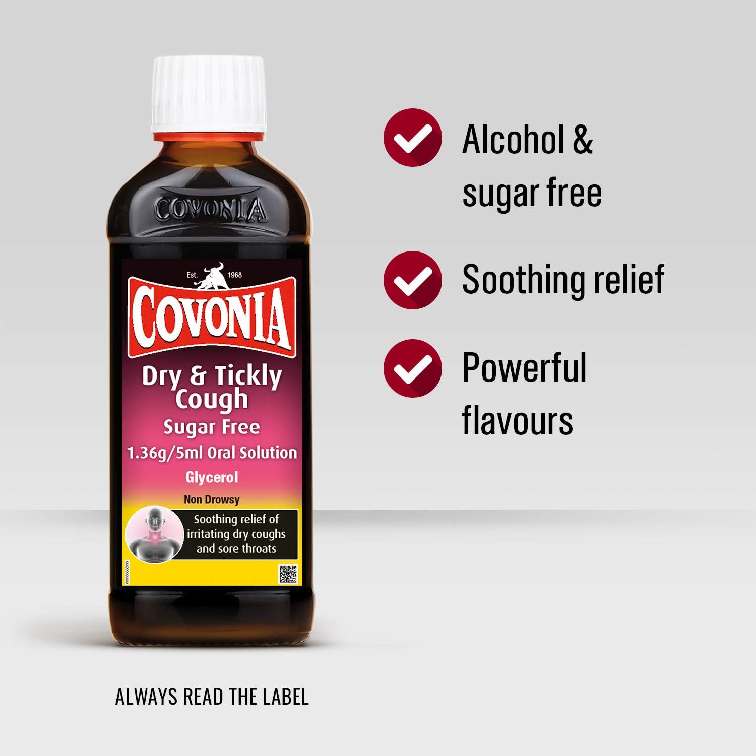 Covonia Dry & Tickly Cough Sugar Free Oral Solution 150ml soothing relief or irritating dry coughs and sore throats - Image 3