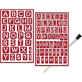 2 Reusable Glass Etching Stencils - Etching Letter Stencils Set - Contemporary Etch Letters Stencils, Neon Alphabet Upper and Lower Case Self Adhesive Etch Stencil with Brush