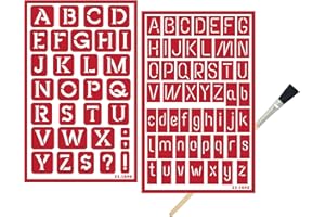TRENDZEEN 2 Reusable Glass Etching Stencils - Etching Letter Stencils Set - Contemporary Etch Letters Stencils, Neon Alphabet Upper and Lower Case Self Adhesive Etch Stencil with Brush