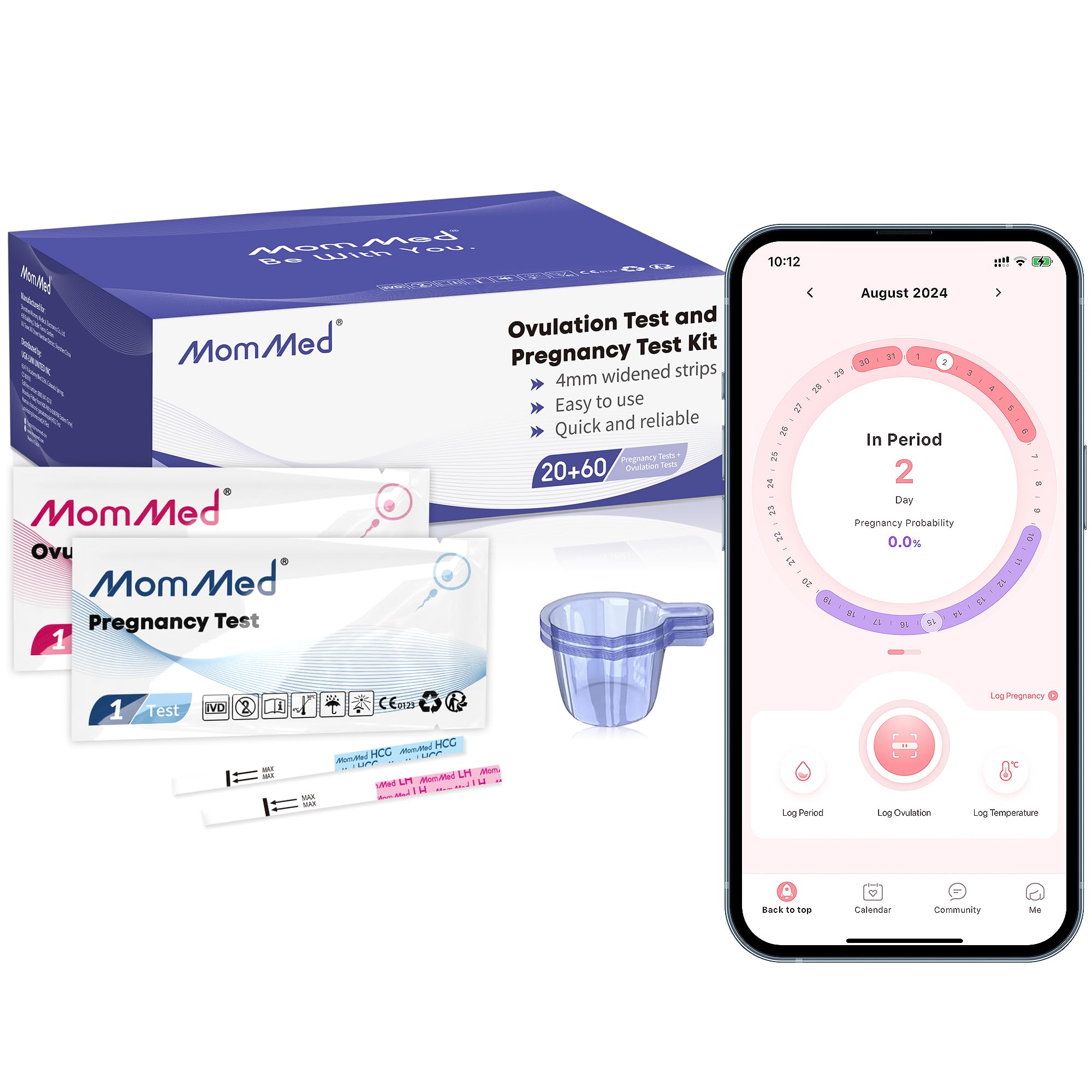 MOMMED Ovulation and Pregnancy Tests, LH and HCG Fertility Test for Women, Includes 20 Pregnancy Test Strips, 60 Ovulation Test Strips, 80 Urine Cups, Time Tracking Chart, Rapid and Accurate Results