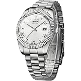 Gosasa Men's Business Quartz Watch with Day & Date - Roman Numerals Dial, Stainless Steel Band Classic Casual Waterproof Analog Men Wristwatch with Adjustable Tool