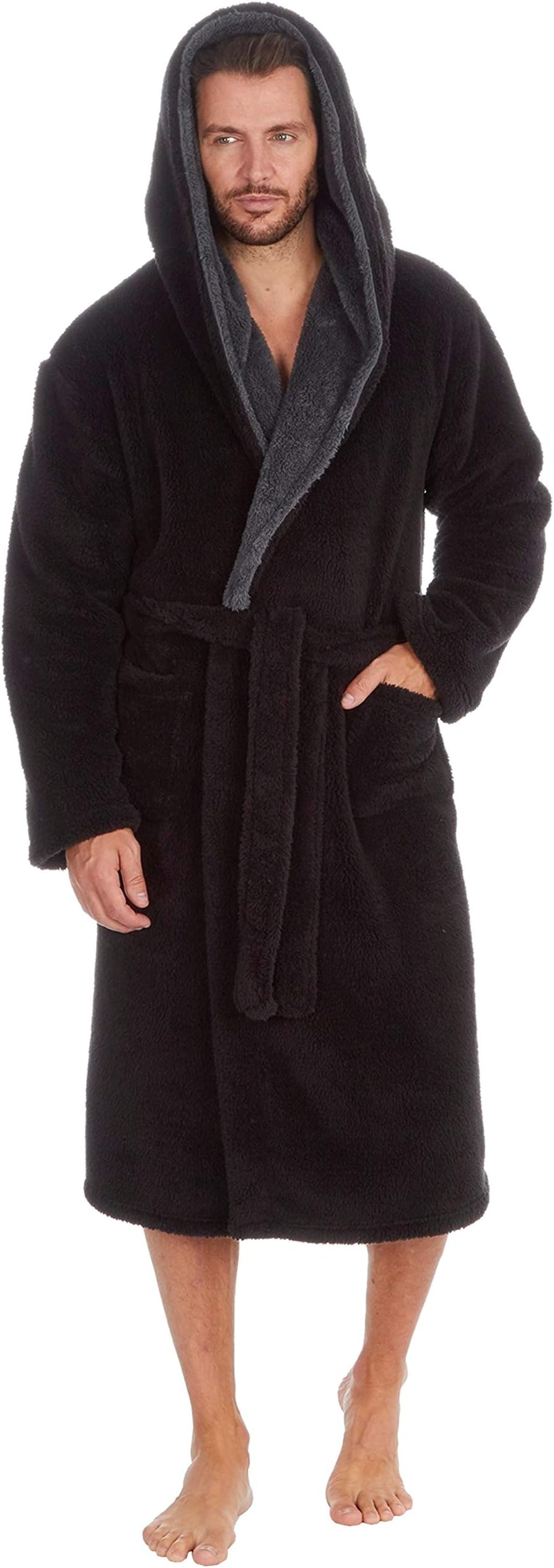 MICHAEL PAUL Men's Hooded Soft & Cosy Snuggle Fleece Dressing Gown