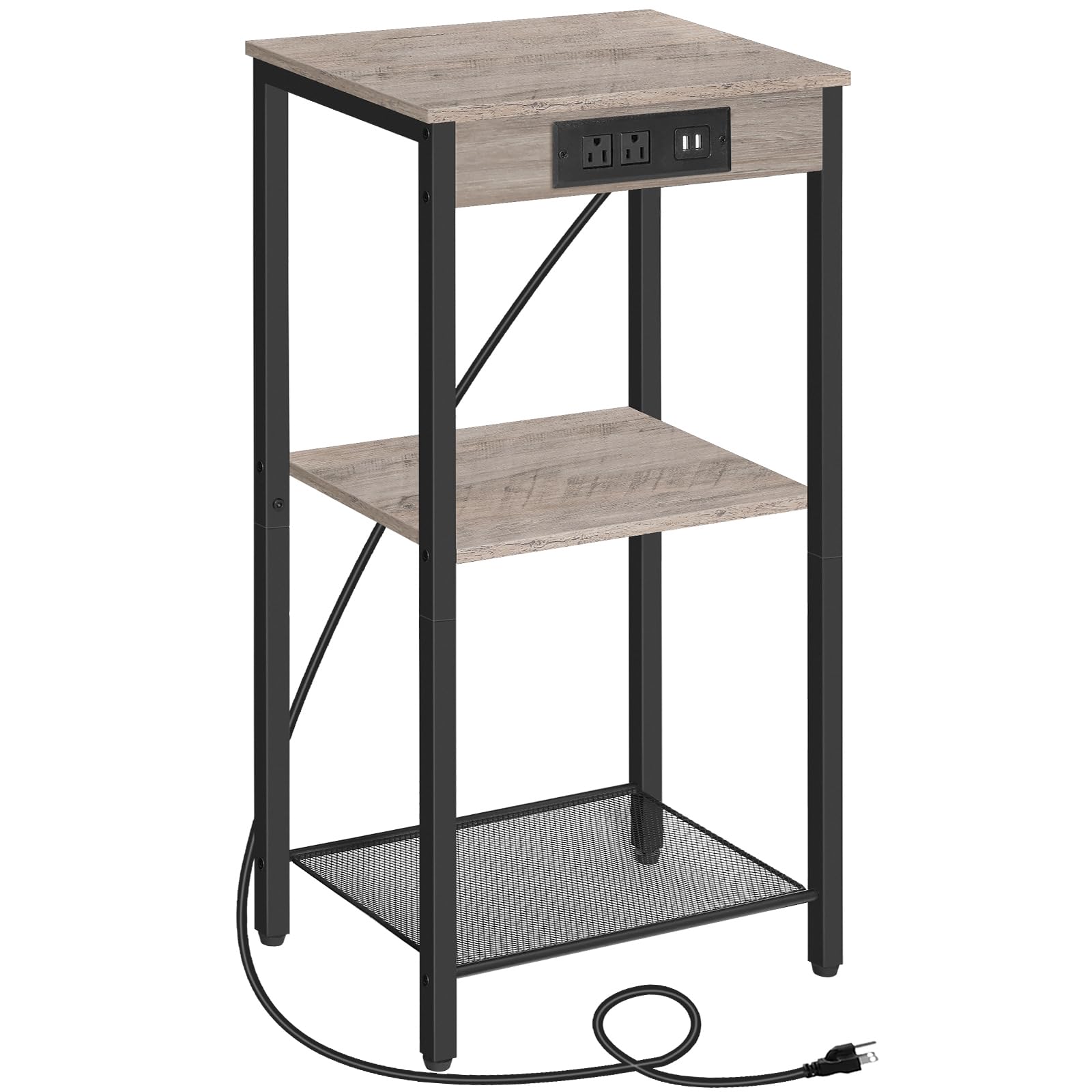 Photo 1 of HOOBRO Tall End Table with Charging Station, 29.7 Inch Small Tall Side Table, 3-Tier Telephone Table, Small Entryway Table, High Nightstand for Living Room, Bedroom, Hallway, Greige BG09UDH01