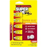 Super Glue Gel, 5 Mini Single-Use Tubes, Clear, Instant Bonding, No-Drip Formula, Cyanoacrylate Adhesive, Precision Tip for Wood, Metal, Plastic, Crafts, Ceramic, and Vertical Surfaces (Liquid)