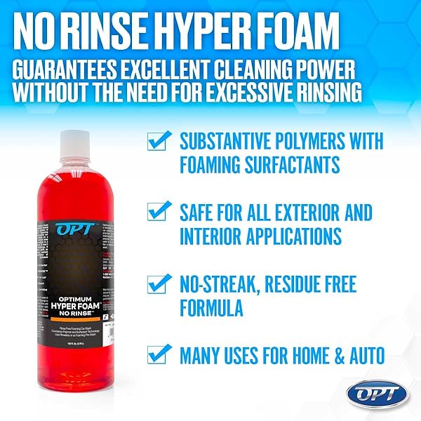 OPTIMUM HYPER FOAM ONR RINSELESS FOAMING CAR WASH SOAP – SPRAY-ON, AGITATE, NO RINSE, AND DRY – RINSELESS CAR WASH WITH FOAM AND POLYMERS (8 OZ.)