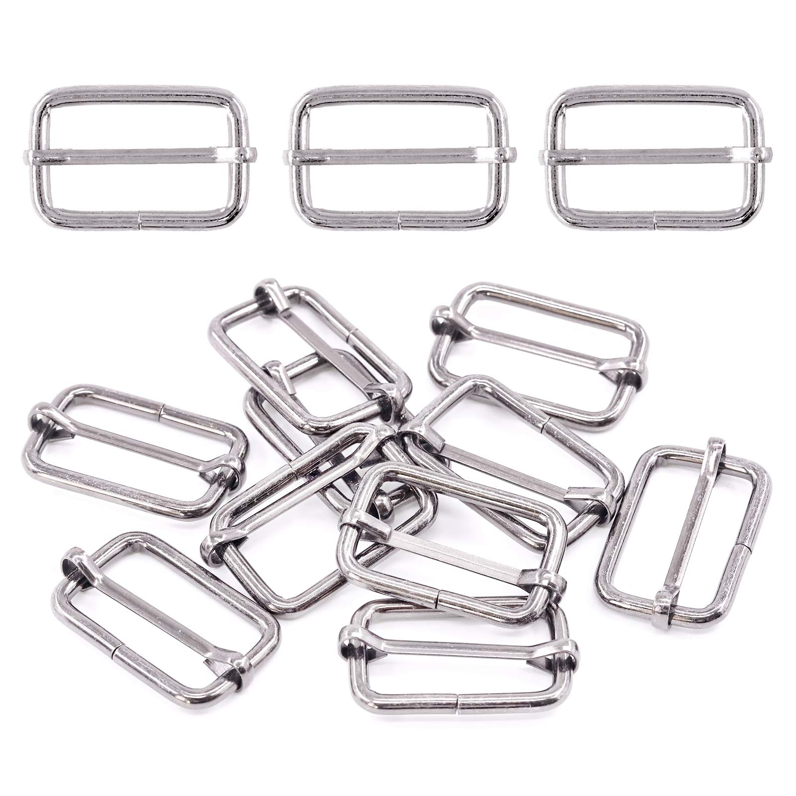 Swpeet 60Pcs 5/4 Inch - 32mm Sliver Metal Rings Metal Rectangle Adjuster Triglides Slides Buckle, Roller Pin Buckles Slider Strap Adjuster Keychains for Belt Bags DIY Accessories (Sliver, 5/4 Inch)