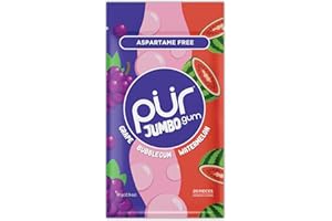 PUR GUM PUR Jumbo Gum | Aspartame Free Chewing Gum | 100% Xylitol | Natural Bubblegum, Grape, Watermelon Flavor, 20 Pieces (Pack of 1)
