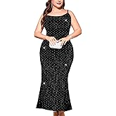 TIARALY Plus Size Formal Dress Sparkly Mermaid Spaghetti Strap Elegant Maxi Cami Dresses Cocktail Party Evening Gown