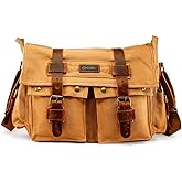 Messenger Bag for Laptop Vintage Canvas Leather Crossbody Satchel Shoulder Computer Bag Travel Office Messenger Bag