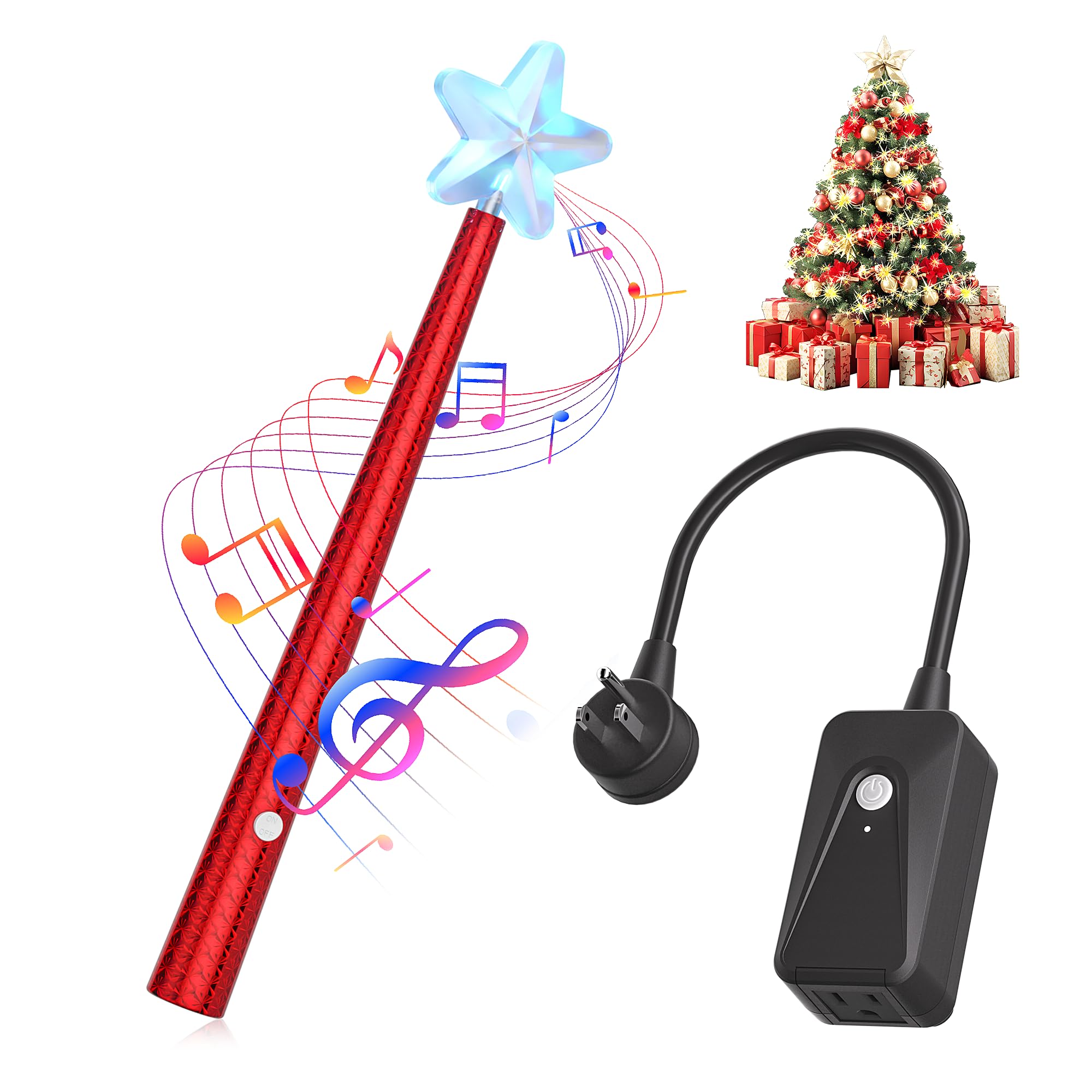 Photo 1 of  23 of Magic Christmas Light Wand Wireless Magic Remote Wand Switch Kit with Music Surpised for Kids Remote Control Outlet Switch for Christmas Tree Lights Decor String Lights Indoor/Outdoor, Fiery Red