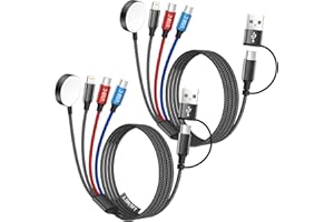 MPATIBY Dual Type-C Port 4 in 2 Multi Charging Cable for Apple iWatch Charger/iPhone 17/Lightning, Travel Charger for Multiple Devices, Christmas Gift for iWatch Ultra/SE/10-1, iPhone16-8, iPad - 2Pcs 5FT