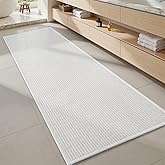 MontVoo Bathroom Runner Rugs,Chenille Absorbent Bath Mat Runner Quick Dry Rubber Backed Bath Runners Non Slip Washable Long Bathroom Rugs,Ultra Thin Bath Rugs Fit Under Door,17"x59",White