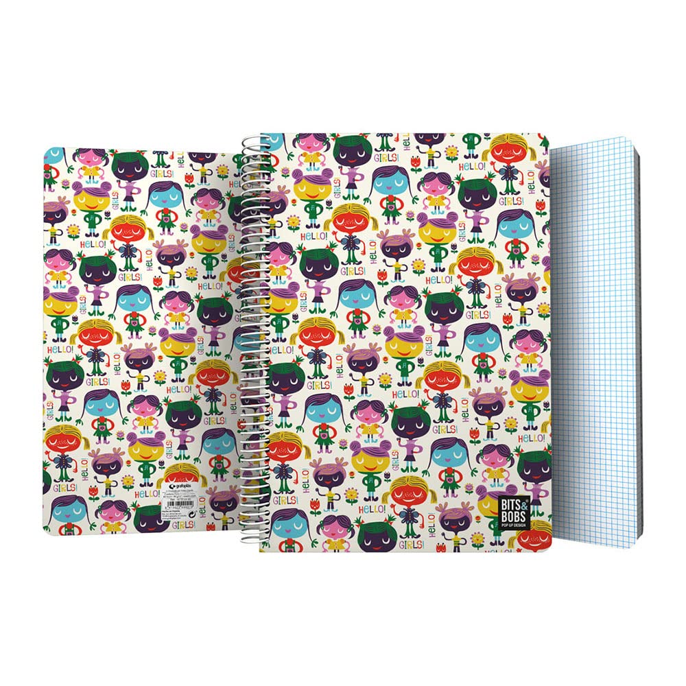 Graphoplas Notebook with Plastic Cover 80 Sheets Squared 4 x 4 90 g Foil Size Spiral Bound Design Bits & Bobs Pop Up Design Dogs Hello FSC Certified