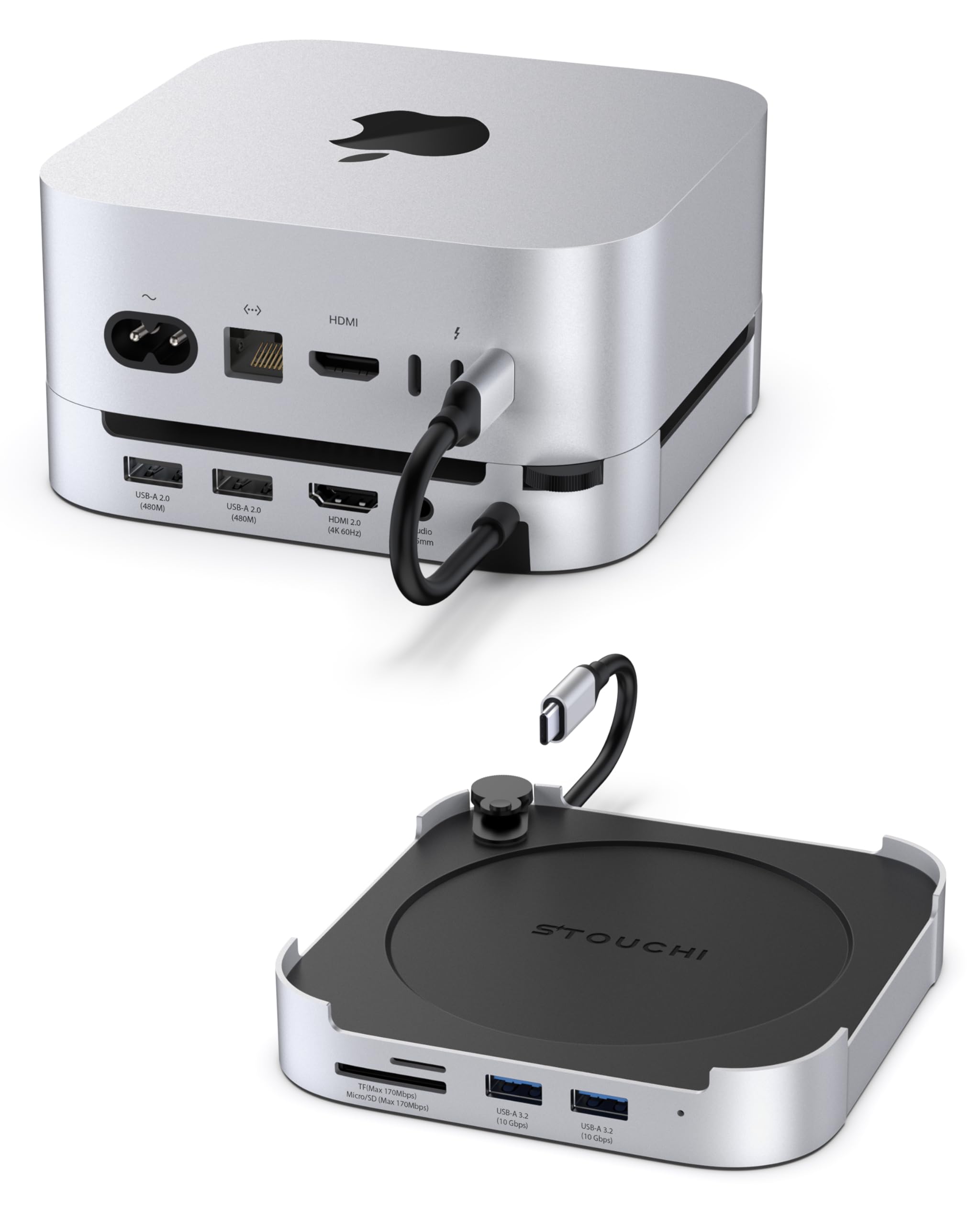 Photo 1 of Mac mini M4 Dock with NVMe SATA SSD Enclosure, Stouchi M4 Stand&Hub with 2X USB A 10Gbps, SD/TF Card Readers 170Mb/s, 4K@60Hz HDMI, 2X USB A Data Port, Audio 3.5mm for Mac mini M4/Pro 2024