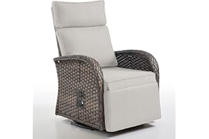 Belord Dual-Adjust Outdoor Swivel Recliner Chair – Reclining Patio Chair with Adjustable Backrest and Footrest, All-Weather Wicker Chaise Lounge Chair Outdoor for Pool Deck Brown (Upgraded 2.0)