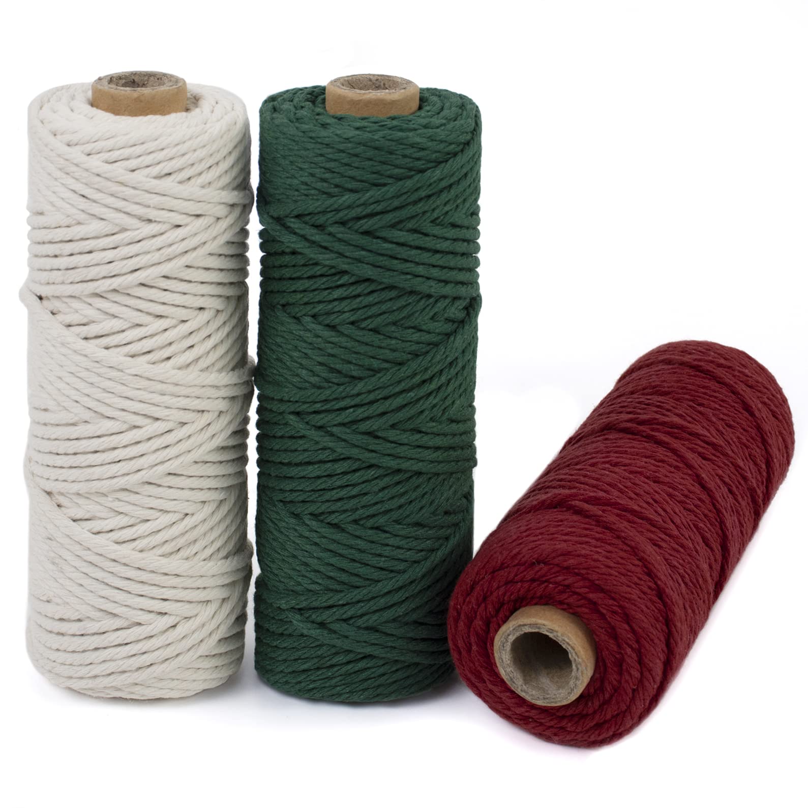 LEREATI Macrame Cord 3mm Set, 150m Thick Cotton Rope Yarn, 4 Strand Twisted Soft String for Crafts, Plant Hanger, Wall Hanging, Gift Wrapping, DIY, Home Decoration (3 Color C)