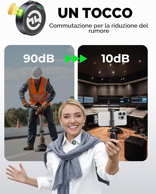 Lark M2 Microfono Lavalier Wireless (2TX+1RX) per Telefoni Android, iPhone 15, 48kHz/24 bit, 300 m, Hi-Fi Audio, ENC Antirumore, 30H, Microfono Lavalier per Livestream, Vlog, Podcast - Nero