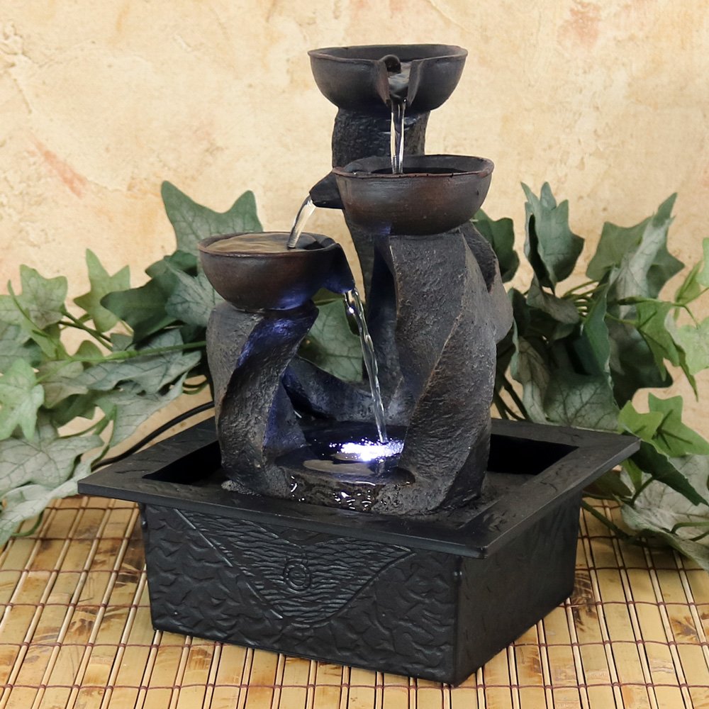 Sunnydaze Spiraling Column Cascading Tiered Bowl Tabletop Fountain with